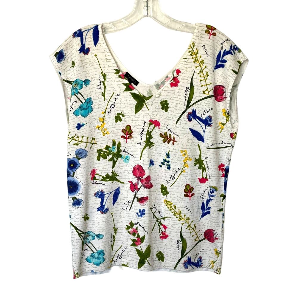 Talbots Wms Medium Floral Script Print Soft Knit … - image 1